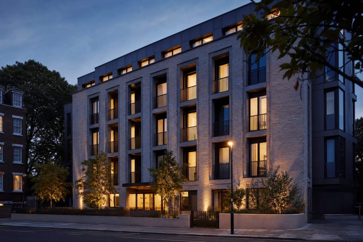 Modern residential architecture with clean lines and evening light